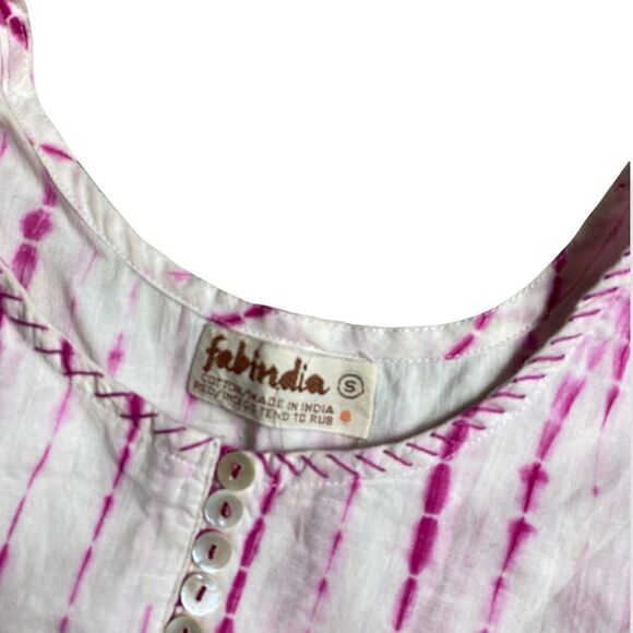 Fabindia SZ S pink and white cotton tie die dress - Picture 3 of 3
